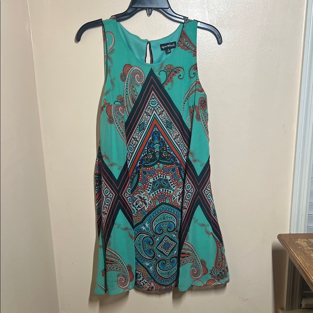 Sequin Hearts Teal Paisley & Navy Sleeveless Mini Dress